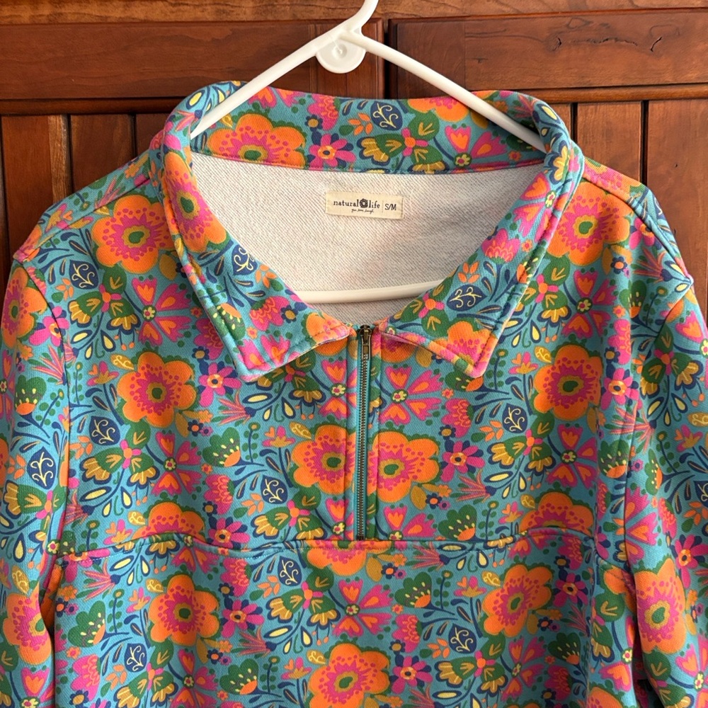 Natural Life Easy Does It 1/4 zip floral swearshirt